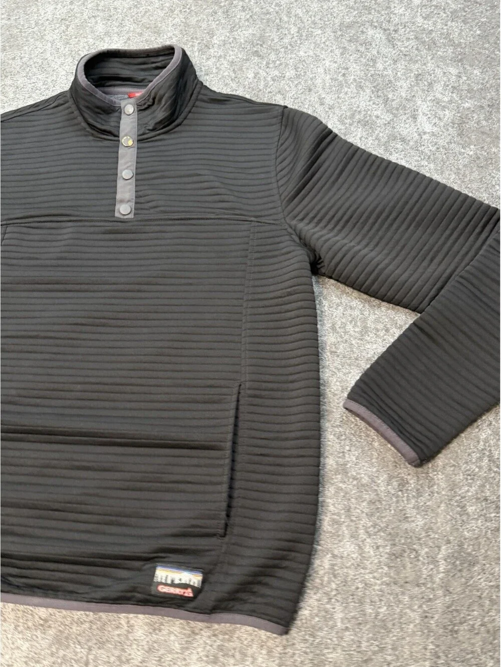 Gerry Men’s M Black Ribbed Fleece Snap Pullover Mock Neck with Kangaroo Pocket